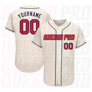 เสื้อเบสบอลแห้งเร็ว ระบายอากาศดี แบบติดกระดุม สำหรับเด็กผู้ชายและผู้หญิง สีครีม แดง-กรมท่า เสื้อเบสบอลของแท้ - Product Image 1