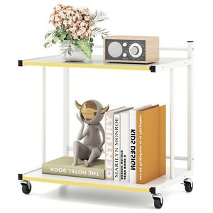 Tavolino da Tè Rettangolare a 2 Ripiani, Tavolo Laterale Mobile con Mensole Aperte e Finiture Dorate, Resistente - Product Image 1