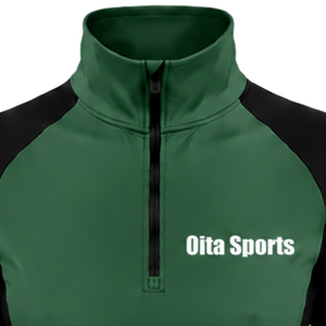Women Quarter Zip Athletic <b>Top</b> Dark Green Long Sleeve Fitted Sports Training Shirt High Collar <b>Thumbhole</b> Performance Activewear - Product Image 3