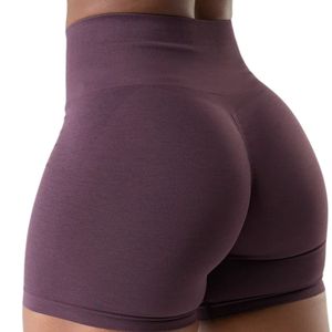 Shorts de sport pour femmes, taille haute, couleur violette, doux, extensibles, pour l'entraînement, le fitness, les activités sportives, sans couture, confortables - Product Image 4