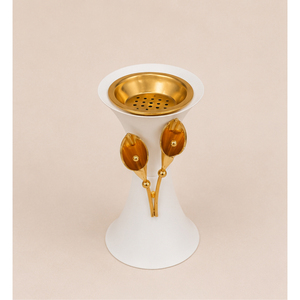 Latest Design White Gold Bakhoor Burner Arabian Oud Mubkhar Metal Incense Holder Calla Lily Tabletop Censer for Ramadan <b>Decor</b> - Product Image 1