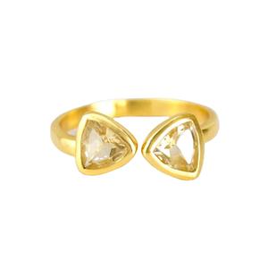 Bague en argent sterling 925 plaquée or avec citrine taille trilène |   Bijou artisanal ajustable avec pierre de naissance personnalisée sertie en clos - Product Image 1