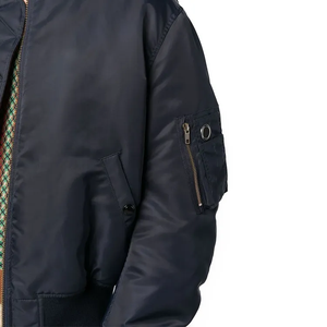 Men's Navy Bomber <b>Jacket</b> Stand Collar <b>Zipper</b> Casual Autumn Wear Polyester Windproof Solid Color Regular Fit - Product Image 6