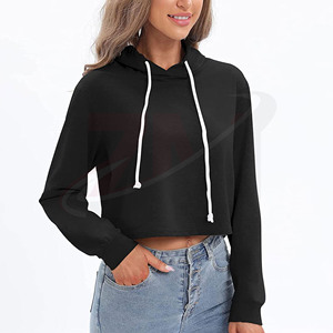 Sudadera con capucha negra para mujer, estilo casual, corte regular, estilo urbano, manga larga, sudadera corta a la moda para chicas - Product Image 4