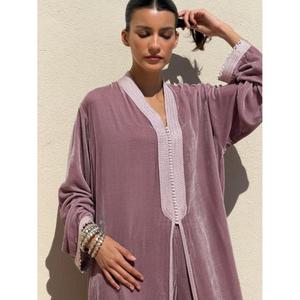 Elegant Premium Soft Silk Velvet Kimono <b>Kaftan</b> <b>Dress</b> with High-Neckline Floor-Length Moisture Wicking-for Party Occasions - Product Image 6