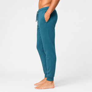 <b>Men's</b> Blue Cotton Sweatpants Elastic Waist Drawstring <b>Cuffed</b> Ankle Casual <b>Joggers</b> Autumn Wear Solid Color Knitted Breathable - Product Image 4