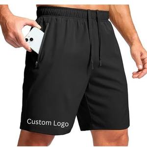Shorts de sport athlétiques respirants pour hommes, en toile, pour la course et la gym, style cycliste, taille mi-haute, avec logo personnalisé - Product Image 1