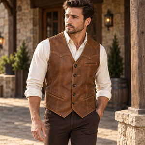 Chalecos de Cuero Estilo Western y Herencia para Hombre |   Borgoña Marrón Coñac Beige |   Fabricante OEM ODM |   Diseño de Calidad Premium | - Product Image 6