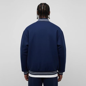 High Quality Custom Men's Varsity Jacket <b>Genuine</b> Black Leather Chenille Embroidery Patches Stand Fashionable Letterman - Product Image 3