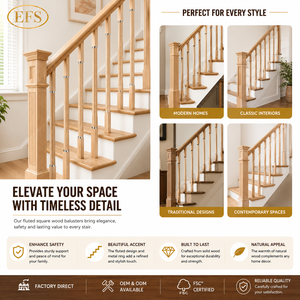 EFS NRB0134 Barandillas de Madera Cuadradas Acanaladas Modernas de Arce Duro para Escaleras, Diseño Tradicional, Fácil Instalación, Montaje en Pared, Vietnam - Product Image 4