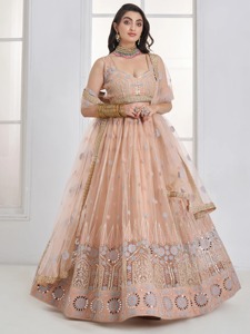 Embroidered Net <b>Lehenga</b> Choli Dupatta Set Floral Zari Sequence Wedding Party Outfit for <b>Women</b> - Product Image 1
