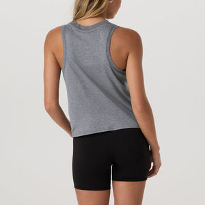 Women's Gray Sleeveless <b>Tank</b> <b>Top</b> O-Neck Knitted Spandex Polyester Casual Breathable Solid Color Short Length <b>Tank</b> <b>Top</b> - Product Image 5