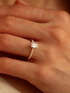 1CT Lab Grown Moissanite Round Brilliant Cut Sterling <b>Silver</b> <b>Solitaire</b> Half Eternity Band GRA Certified Modern Engagement <b>Ring</b> - Product Image 2