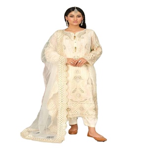 Robes Panjabi pakistanaises brodées en mousseline de soie pour femmes sur des costumes trois pièces en mousseline de soie Designers pakistanais par Wijdan Vol MEHRAB - Product Image 1