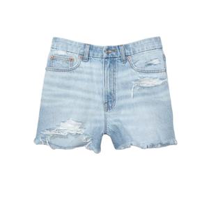 Wholesale OEM High Waisted Light Blue Distressed Denim <b>Shorts</b> with Raw Hem and Asymmetric Cut Casual Summer Style Streetwear - Product Image 3