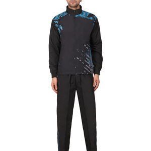 Men's Sporty Tracksuit Set Black Full Sleeve Geometric Print Zipper Closure Side Pockets Regular Fit Autumn Wear - Product Image 1
