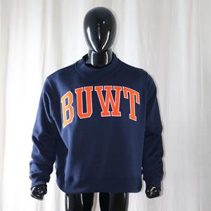 Sudadera de cuello alto BUWT azul marino con apliques bordados 100% naranja, cuello ancho, info.clushsports - Product Image 3