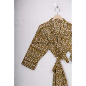 Kimono de Algodón Hecho a Mano con Estampado Floral, Ligero, para Verano, Spa, Baño, Estilo Casual, Largo hasta la Rodilla, para Dormir, Playa, Bikini - Product Image 5