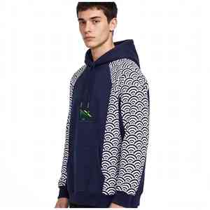 NEXTEX Sweat à capuche unisexe Seigaiha Wave, bleu marine et blanc, en molleton de coton doux, chaud, imprimé graphique - Product Image 4