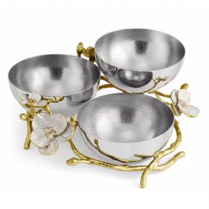 Bol décoratif en aluminium inoxydable texturé à la main de haute qualité pour pièce maîtresse de fête de mariage - Product Image 4