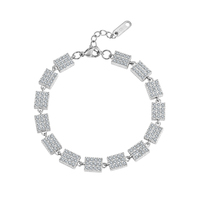 Pulsera STKB33 de Acero Inoxidable 304 Chapada en Oro de 18K, Completamente Adornada con Circonitas Cúbicas Cuadradas Transparentes, Cadena de Eslabones Ajustable