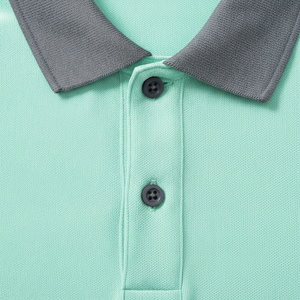 Polo en coton uni pour homme, tricoté, à manches courtes, décontracté, avec boutons, vert menthe avec bordure grise - Product Image 5
