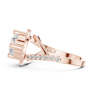 Anillo de compromiso de plata de ley chapado en oro rosa con moissanita redonda y halo de diamantes, con pavé de piedras y diseño bypass - Product Image 2