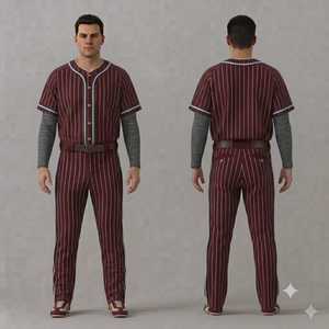 Conjunto de Uniforme de Béisbol para Hombre, Camiseta de Manga Corta con Rayas Blancas y Marrones, Pantalones Transpirables de Corte Regular, Ropa Deportiva para Equipos, para Todas las Temporadas - Product Image 1