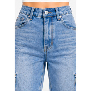 Jeans de Mezclilla de Cintura Alta para Mujer, Corte Bootcut, Color Índigo Oscuro, Ajuste Ajustado, Transpirables, de Algodón, con Logotipo Bordado, Tallas XXS-XS - Product Image 4