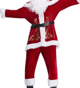 Men Santa Claus Costume Red Velvet With Gold Embroidery White <b>Fur</b> <b>Trim</b> Christmas Outfit Adult Size men santa claus costume - Product Image 1