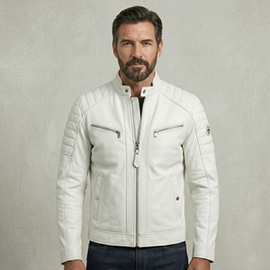 Veste en cuir sur mesure pour homme, veste de motard, vêtement d'extérieur en cuir véritable, coutures durables, coupe confortable, texture douce - Product Image 1