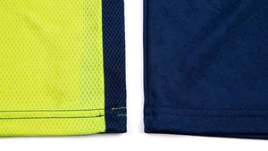 Maillot de football pour homme, jaune fluo et bleu, à blocs de couleur, manches courtes, anti-humidité, coupe classique, col en V, tissu mesh, personnalisable pour équipe - Product Image 3