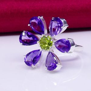 Wedding Wear 925 Sterling Silver Amethyst <b>Peridot</b> Gemstone Silver Plated Jewelry Women Wear Classic <b>Ring</b> - Product Image 2