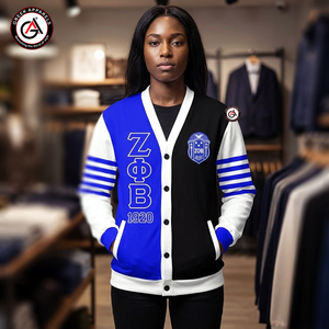 เสื้อไหมพรมอะคริลิคปักลาย Zeta Phi Beta  แบบลำลองสำหรับฤดูหนาว  คุณภาพสูง  ระบายอากาศได้ดี  คอวี  ติดกระดุม - Product Image 4