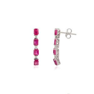 Magnifiques boucles d'oreilles pendantes linéaires en argent sterling 925 avec rubis naturel et diamants pour femmes, bijoux raffinés pour un usage quotidien - Product Image 3