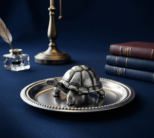 Jaipur Metals 999 Oxidised Silver Plated Brass Turtle Statue | 6x4x3cm | 49g | Modern Design | Office Supplies | Vastu Decor - Product Image 1