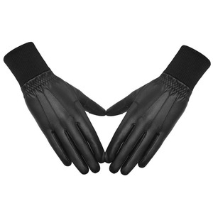 Guantes de Cuero para Dedos Completos, Térmicos, Aislantes, de Invierno, Unisex, para Ciclismo, con Cierre de Tirón, Negros y con Pantalla Táctil - Product Image 6