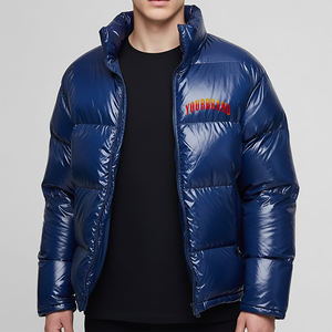 Nouvelle Veste d'Hiver Décontractée pour Homme Bleu Marine, Coupe Droite Ajustée, Col Montant, Fermeture Éclair, Rembourrage en Duvet, Imperméable - Product Image 1