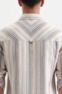 Camisas de Lino/Algodón a Rayas Poppy para Hombre, Marca Enovate, Doble Botonadura, Transpirables, Casuales de Verano, Manga Larga, ODM - Product Image 3