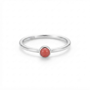 Anillo Solitario Clásico Rhaya Jewels de Plata de Ley 925 con Baño de Rodio, Corte Vintage, Coral, Engaste de Bisel, Delicado y Moderno para Mujer - Product Image 2