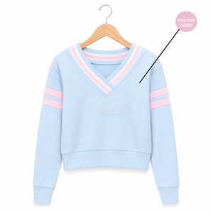 เสื้อสเวตเชิ้ตคอวีสีฟ้าอ่อนลายทางสีชมพู แขนยาว ผ้าฝ้ายถัก สไตล์ลำลอง ของ Cosh International Sorority Sisterhood - Product Image 5