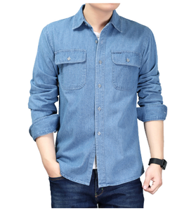 Camisa de Mezclilla Delgada para Hombre, Manga Larga, Suave, 100% Algodón, Estilo Vaquero, Servicio OEM/ODM - Product Image 1