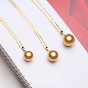 Collier en perles d'or de Nanyang 18 carats, pendentif en perle de mer naturelle de 9 à 13 mm, pendentif simple en une seule pièce, collier fin - Product Image 2