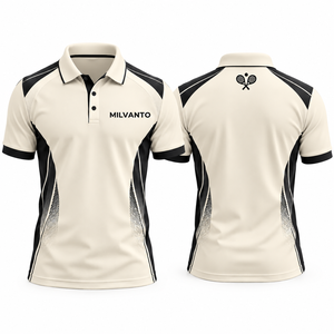 Chemise polo personnalisée pour hommes, crème, pour pickle-ball et padel |   Vêtements de sport respirants à séchage rapide pour sports de raquette, uniformes de performance - Product Image 1