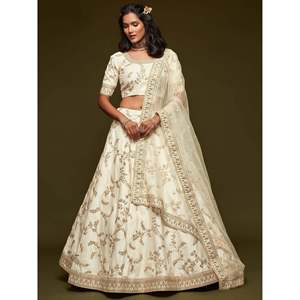 Agréable Fil Blanc Broderie Art Soie Mariage Lehenga Choli - Product Image 4