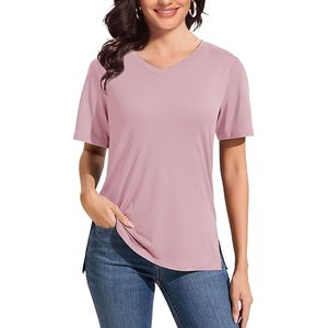T-shirt de sport respirant pour femme, col en V, couleur unie, haute qualité, évacuation de l'humidité, idéal pour la gym et l'été - Product Image 1