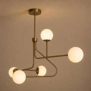 Brass Sputnik <b>Chandelier</b> 5 Globe Pendant Light Mid Century <b>Modern</b> Ceiling Fixture Decorative Home Interior Lighting - Product Image 3