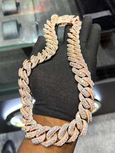 Collier chaîne cubaine unisexe en argent sterling 925 plaqué or rose, maillons gourmette lourds sertis de diamants, style hip-hop urbain - Product Image 1