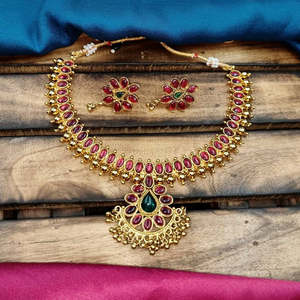 เครื่องประดับชุดสร้อยคอหิน pota ชุบทองสีชมพูและสีเขียวสง่างามคอลเลกชันเครื่องประดับที่ดี - Product Image 1