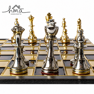Luxury Brass <b>Chess</b> Set with Antique Black and Silver Board Handcrafted Square Strategy Game <b>Table</b> Decor - Product Image 5